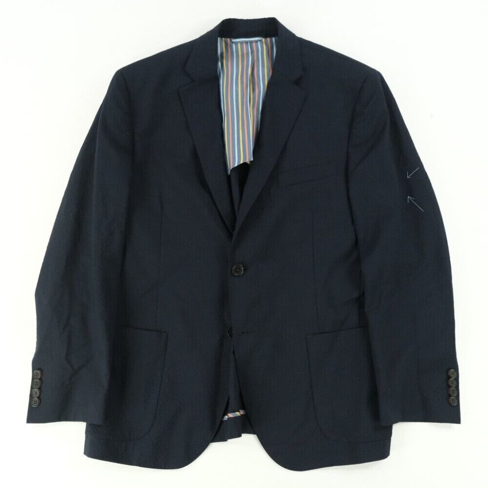 Ibiza Carini Seersucker Semi-Unstructured Blazer Mens Size 42S Sport Coat Navy